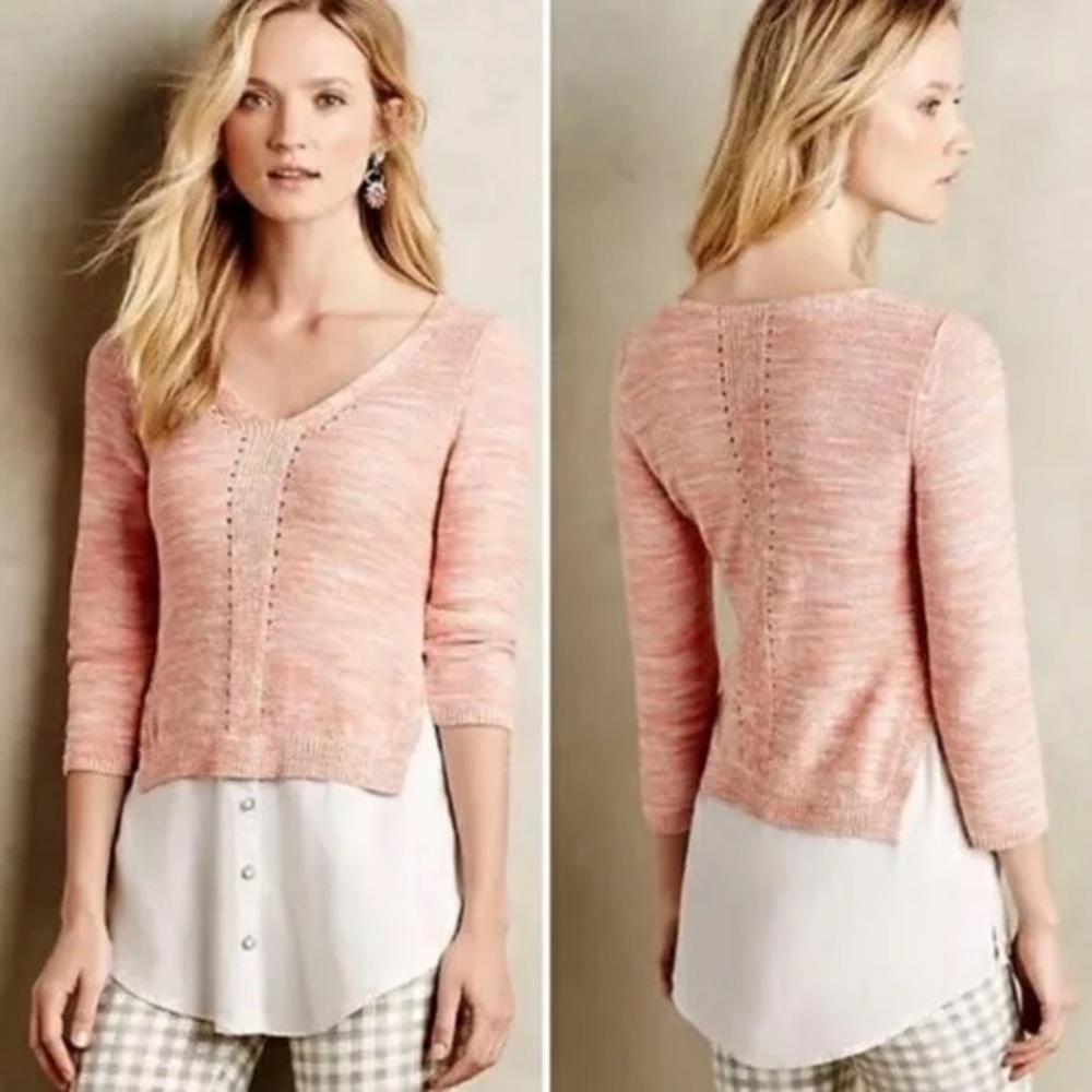 ANTHROPOLOGIE Layered Aselin Pullover by Moth size small in peach